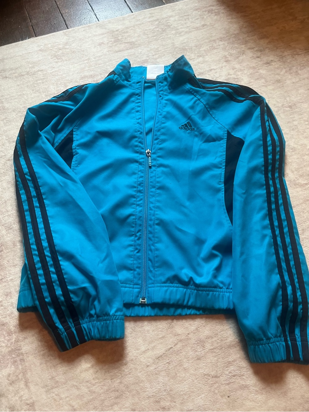 adidas Turquoise Blue Track Jacket with Black Stripes